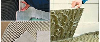 examples of applying glue and laying tiles on the wall